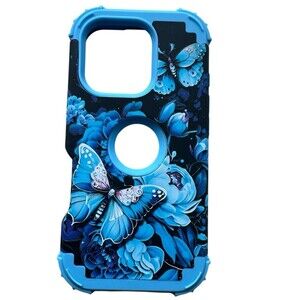 Bonoma Iphone 16 Pro Max Case Blue & Black Butterfly Print Rugged Dual Layer